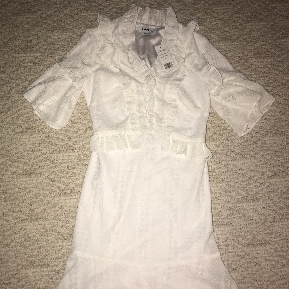 Bebe Woven Ruffled Lace Up Dress